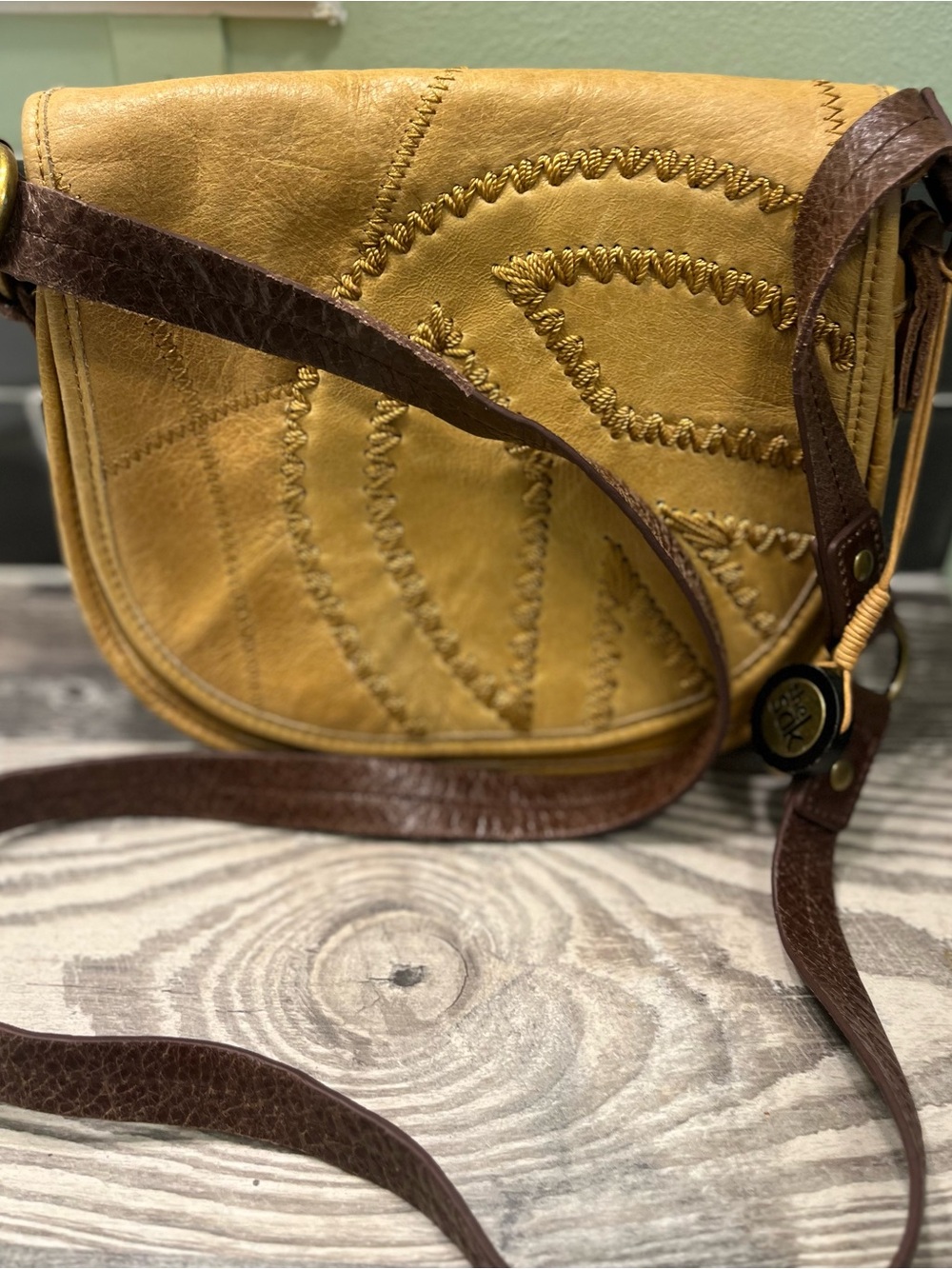 The Sak Yellow Leather Crossbody with Brown Strap